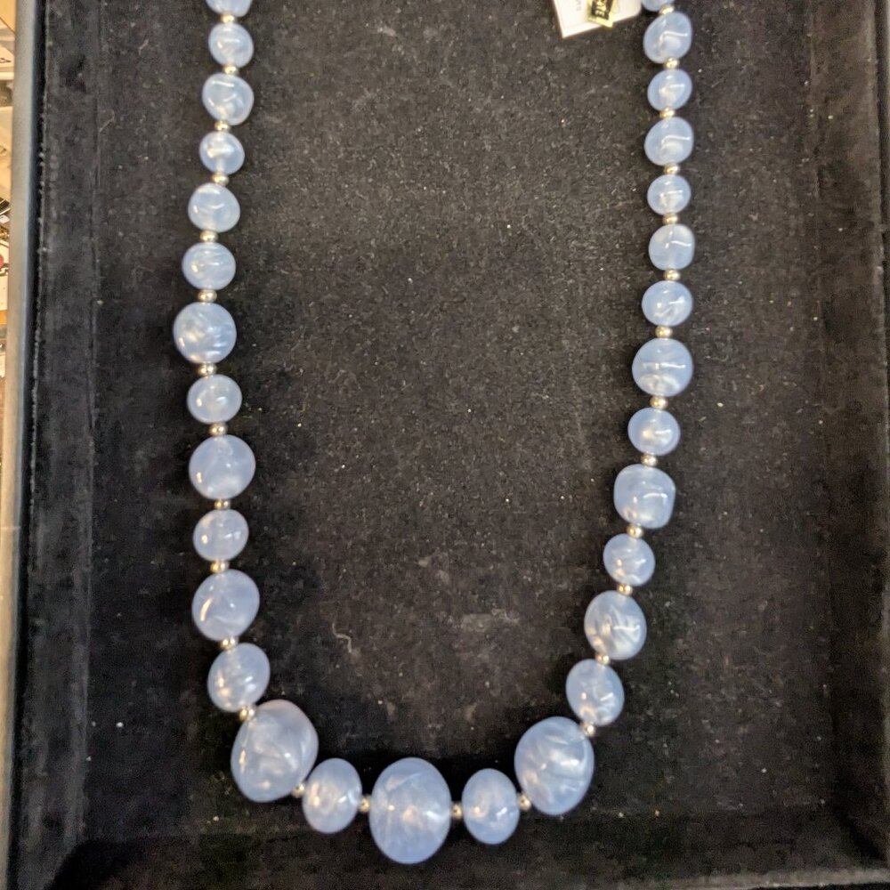 Pale Blue Vintage Lucite Bead Necklace with original Lucite Tags